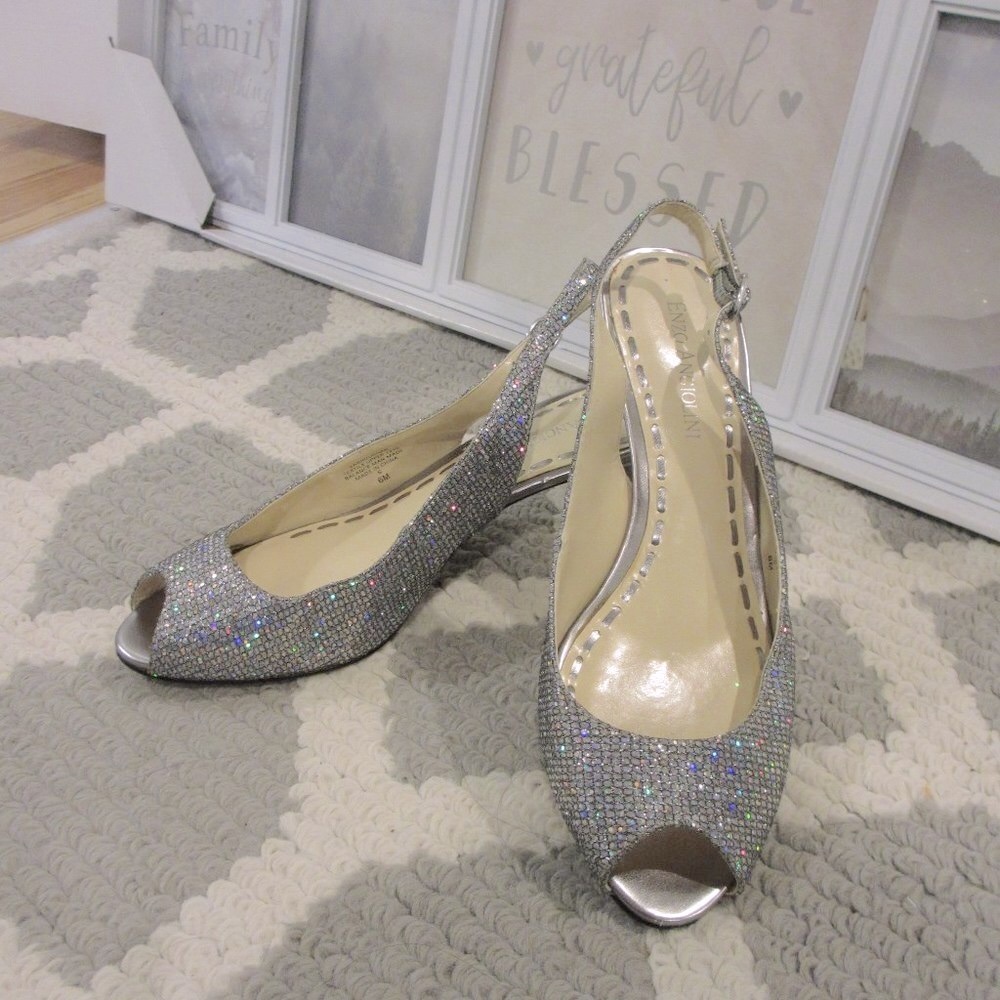 Enzo Angiolini Silver Peep Toe Slingback Sandal